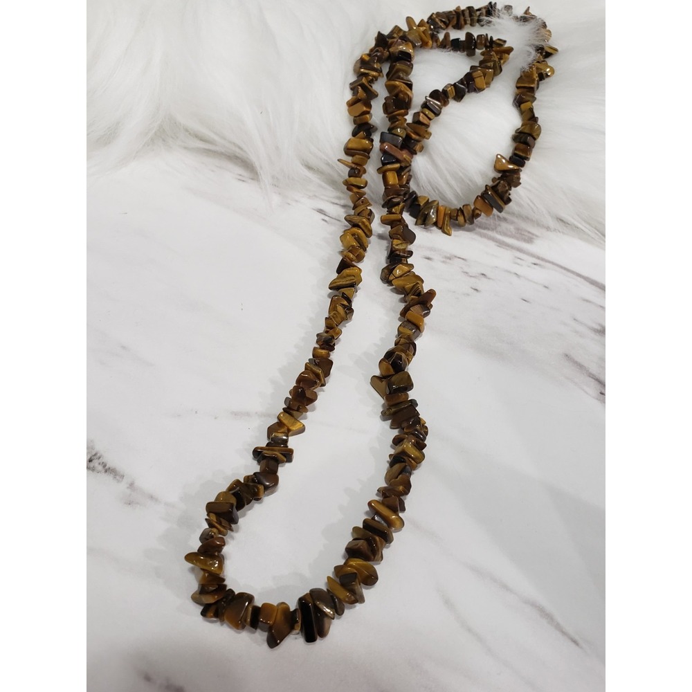 TIGERS EYE Chip Bead Necklace 34" Vintage long layering crystal gemstone real